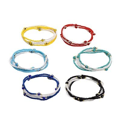 Sky Blue seed beads stretchable waist chain with Evil Eye Beads