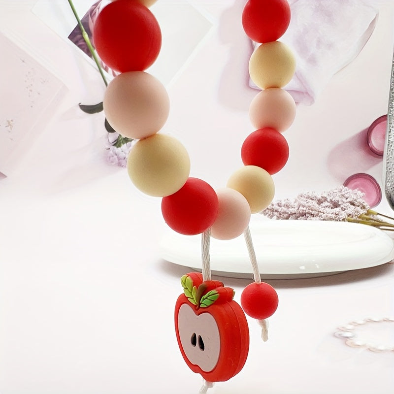 Silicone Beaded Apple Keychain, Cute Fruit Design Key Ring, Anti-Lost Bag & Car Key Holder, Perfect For Friends