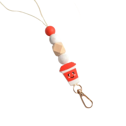 Hemasa Cute Teacher Coffee Lover Cup Tea Silicone Bead Lanyard Fueled By Charm Badge ID holder Handmade Keychain Lanyard Gift for her