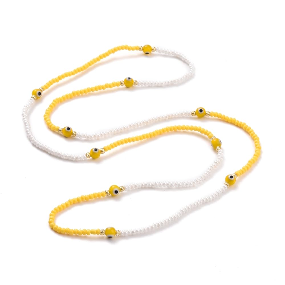 Sky Blue seed beads stretchable waist chain with Evil Eye Beads