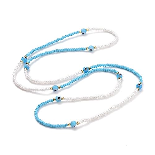 Sky Blue seed beads stretchable waist chain with Evil Eye Beads