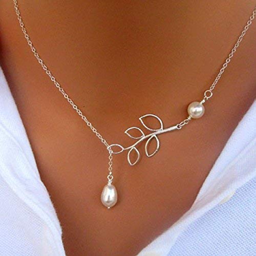 New Fashion Style Water Drop Pearl with Leave Necklace