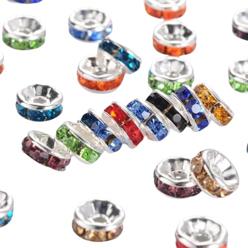 Brass Grade A Rhinestone Spacer Beads, Silver Color Plated, Nickel Free, Mixed Color