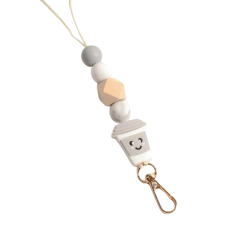 Hemasa Cute Teacher Coffee Lover Cup Tea Silicone Bead Lanyard Fueled By Charm Badge ID holder Handmade Keychain Lanyard Gift for her