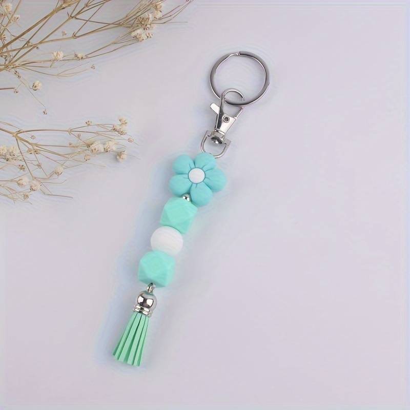 Silicone Beads with Daisy Flower  With Tassel Key Ring