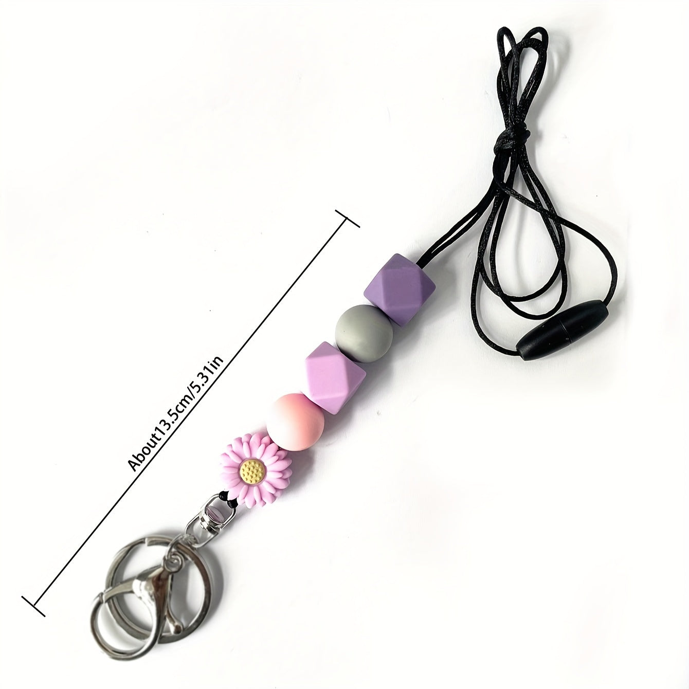 Silicone Beaded Daisy Keychain with Alloy Ring Buckle, Graduation Gift, Decorative Flower Key Ring for Women, Teachers, Students - Round Shape, Profession & Festival Theme, Includes Rope - Single Piece