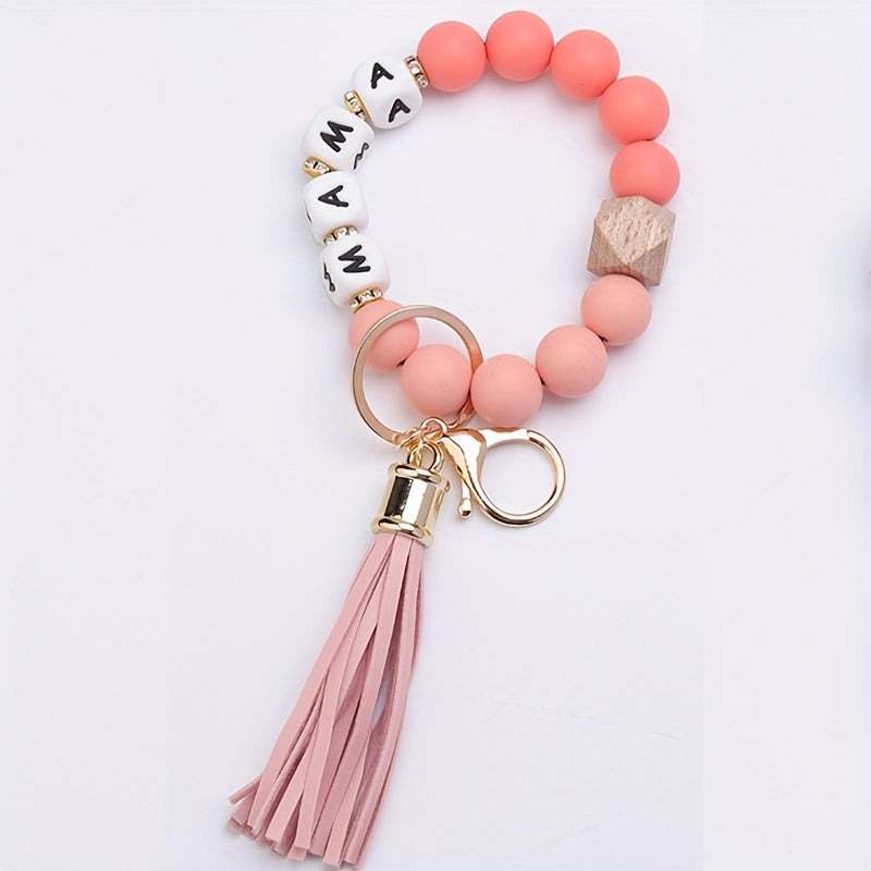1pc Mama Silicone Bead Keychain with Tassel Charm - Birthday, Christmas, Halloween Party Favor Gift Set for Women