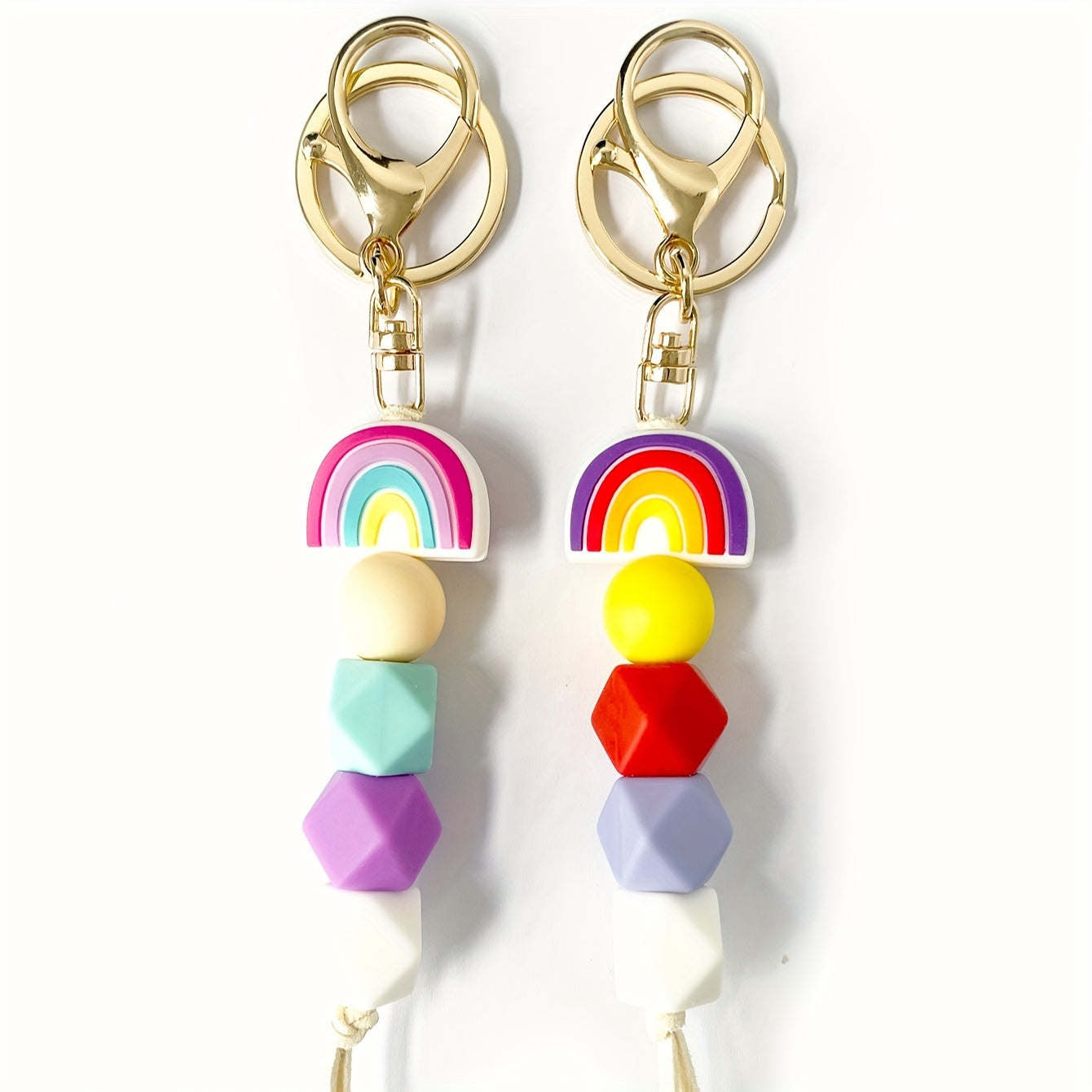 Festive Rainbow Silicone Bead Keychain - Perfect for School or Work - Professionally Crafted with Alloy Rings and a Fun Tassel