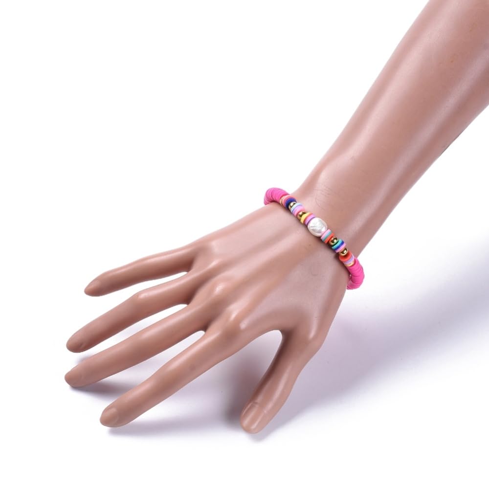 Pink Polymer Clay Beads Stretchable Bracelet for Girl/Wman