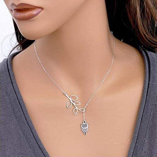 Branch Leaves With Owl Pendant Necklace