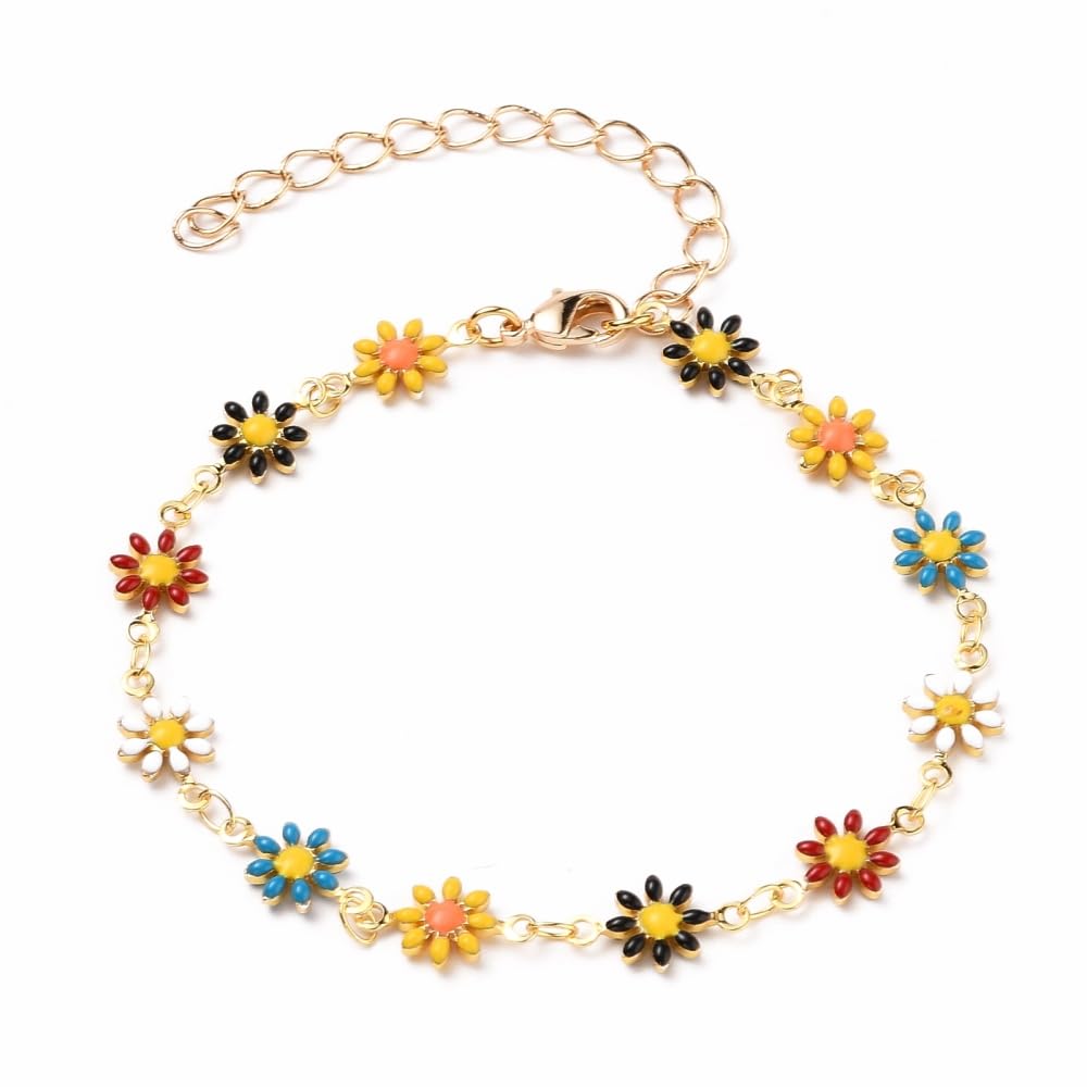 Hemasa Golden Brass Flower Enamel Links Multicolour Bracelet
