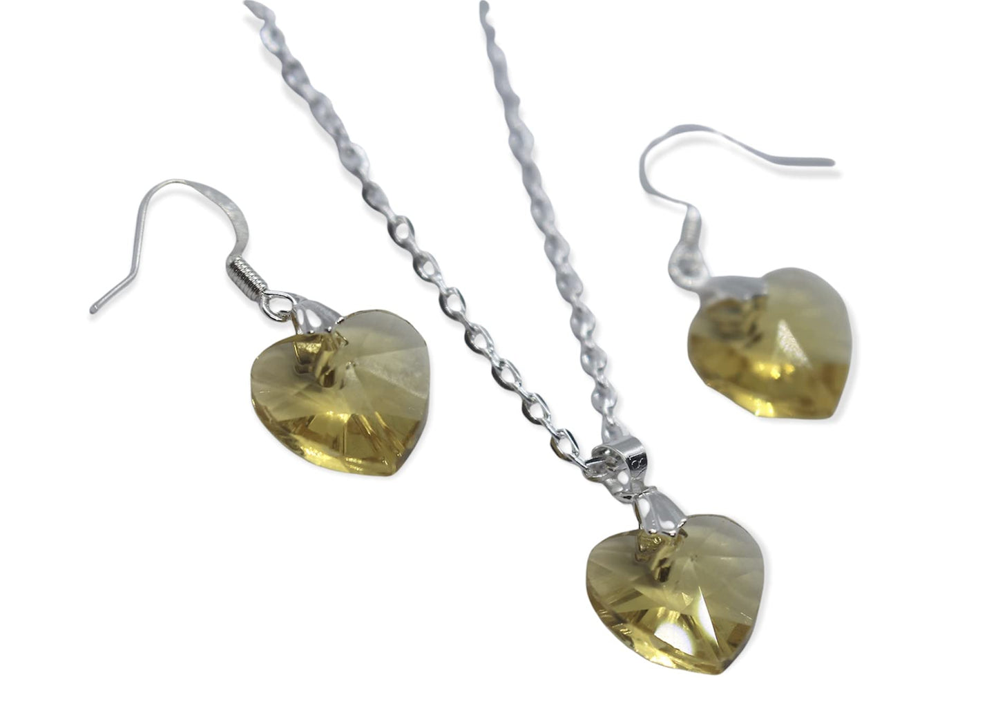 Beautiful Crystal Heart Pendant Jewellery Set (Blue)