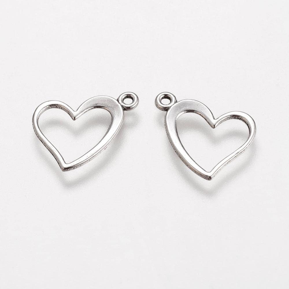 50 Pcs Silver Heart Shaped Pendant