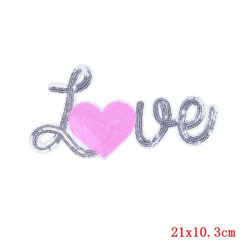 Love Patch for T-Shirt,Iron On Patch/Sequins Iron On Patch Pink