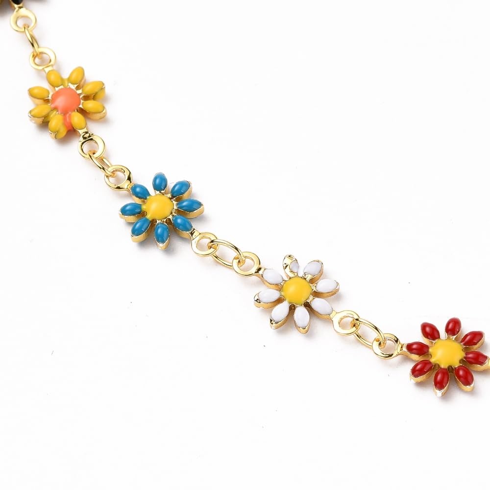 Hemasa Golden Brass Flower Enamel Links Multicolour Bracelet