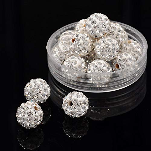 Pave Disco Ball Polymer Clay Rhinestone Beads - White