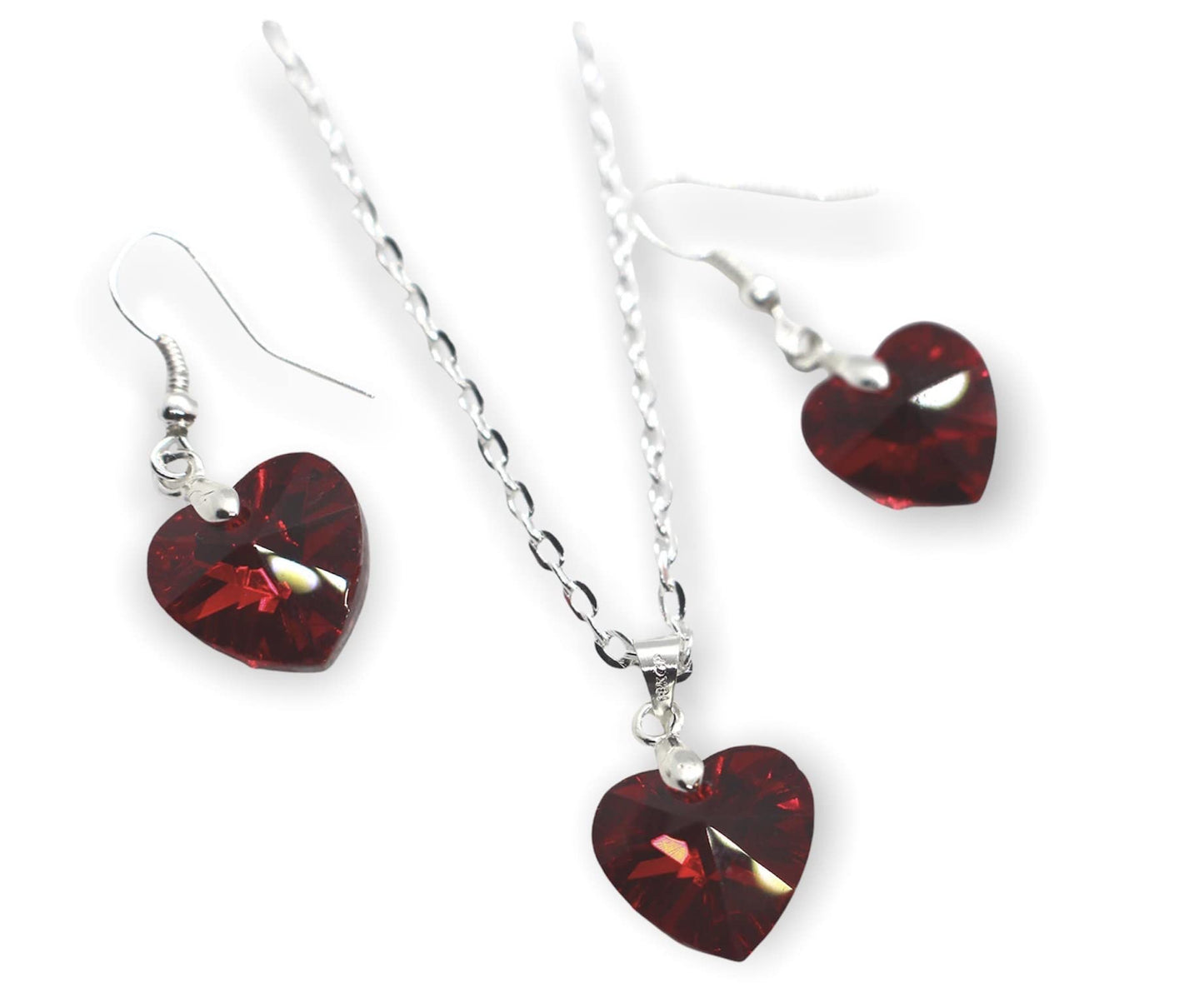 Beautiful Red Crystal Heart Pendant Necklace Set