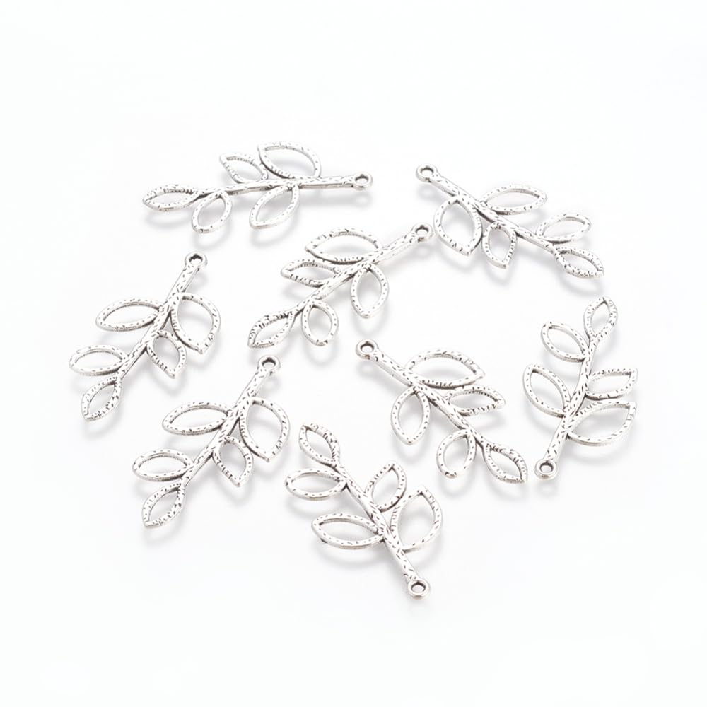 Hemasa 20 Pcs Silver Leaf Shaped alloy Pendent