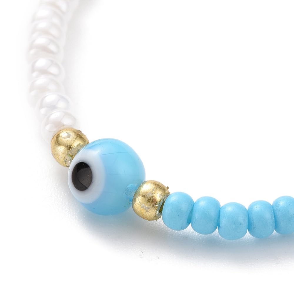 Sky Blue seed beads stretchable waist chain with Evil Eye Beads