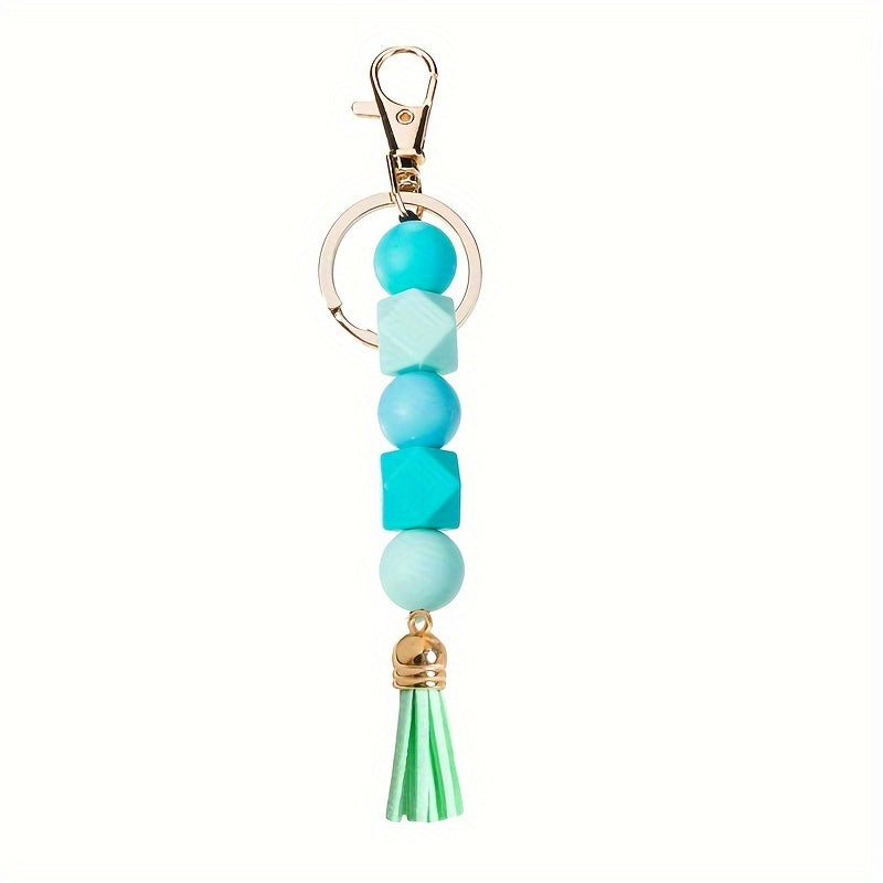 6pcs Valentine'S Day Gift Set: Silicone Beaded Keychain With Pu Tassel & Lobster Clasp - Fashionable Bag Charm For Women