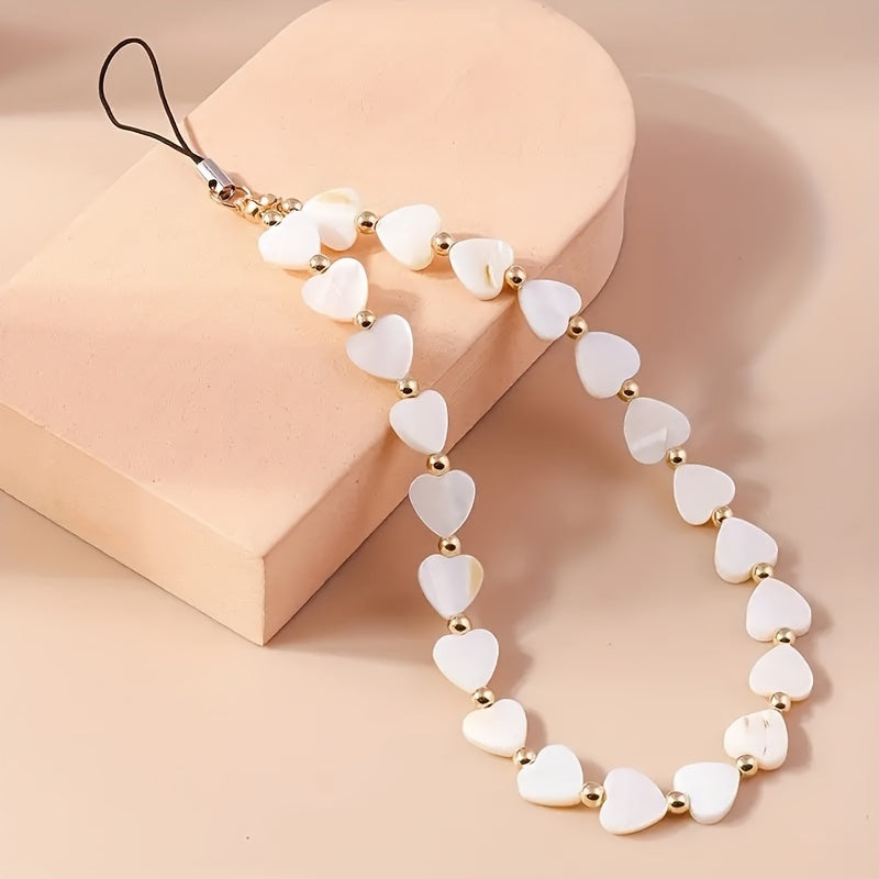 Love Heart Shell Mobile Phone Hanging Chain Keychain Imitation Pearl Mobile Phone Lanyard Mobile Phone Case Accessories
