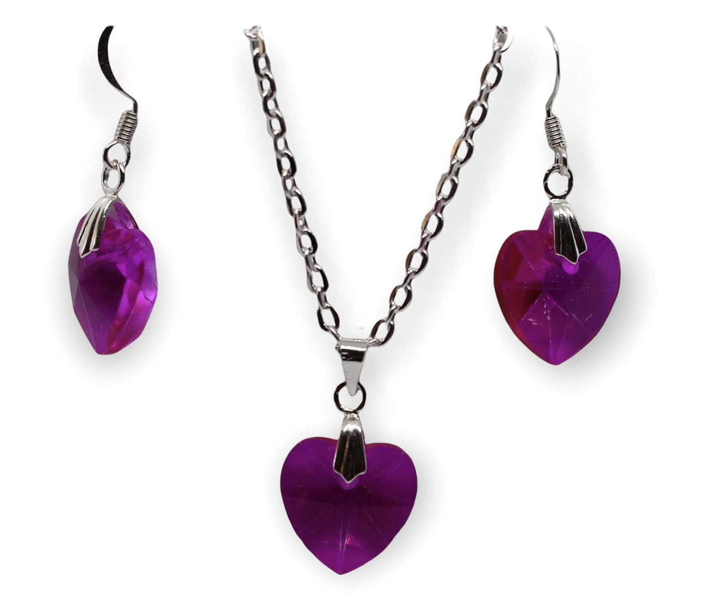 Beautiful Crystal Heart Pendant Jewellery Set (Blue)