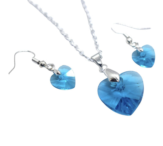 Beautiful Crystal Heart Pendant Jewellery Set (Blue)