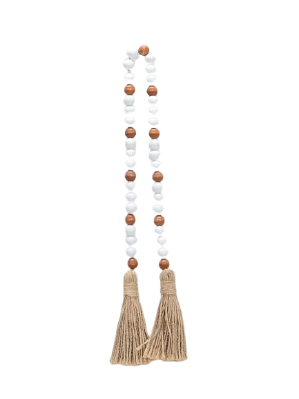 Hemasa 85cm White  and Orange  White and  Brown Wood Bead Garland With 16mm