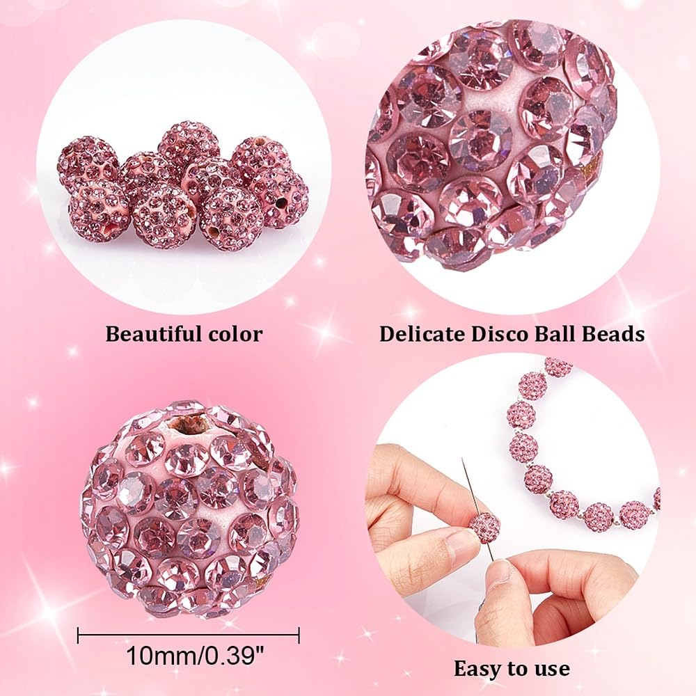 Polymer Clay Rhinestone Beads, Disco Ball Beads - Light Rose