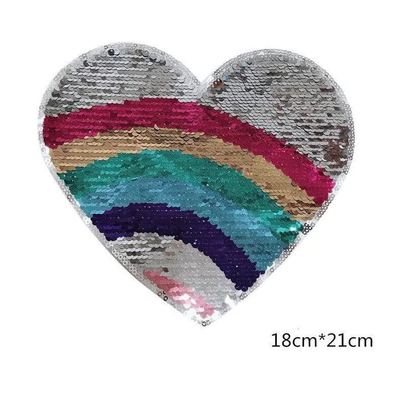 Heart reversible sequin patch white T-shirt for girls (S)
