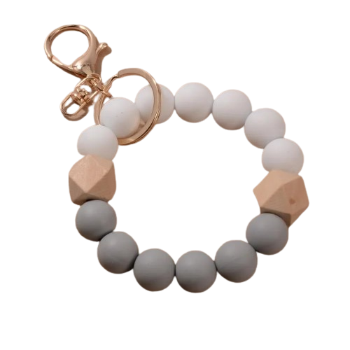 New Design Luxury Camouflage Silicone Bead Wrist Keychain Women Wood Bead Bracelet Keyrain For Car Keys Bag Pendant Friends Gift