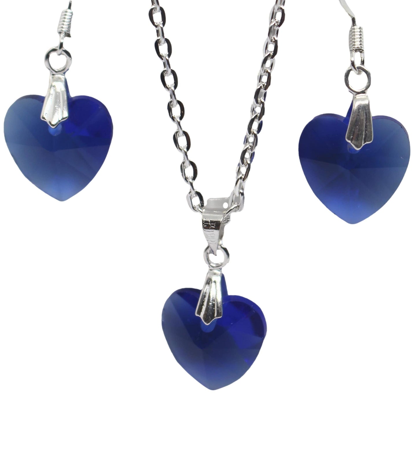 Beautiful Crystal Heart Pendant Jewellery Set (Blue)