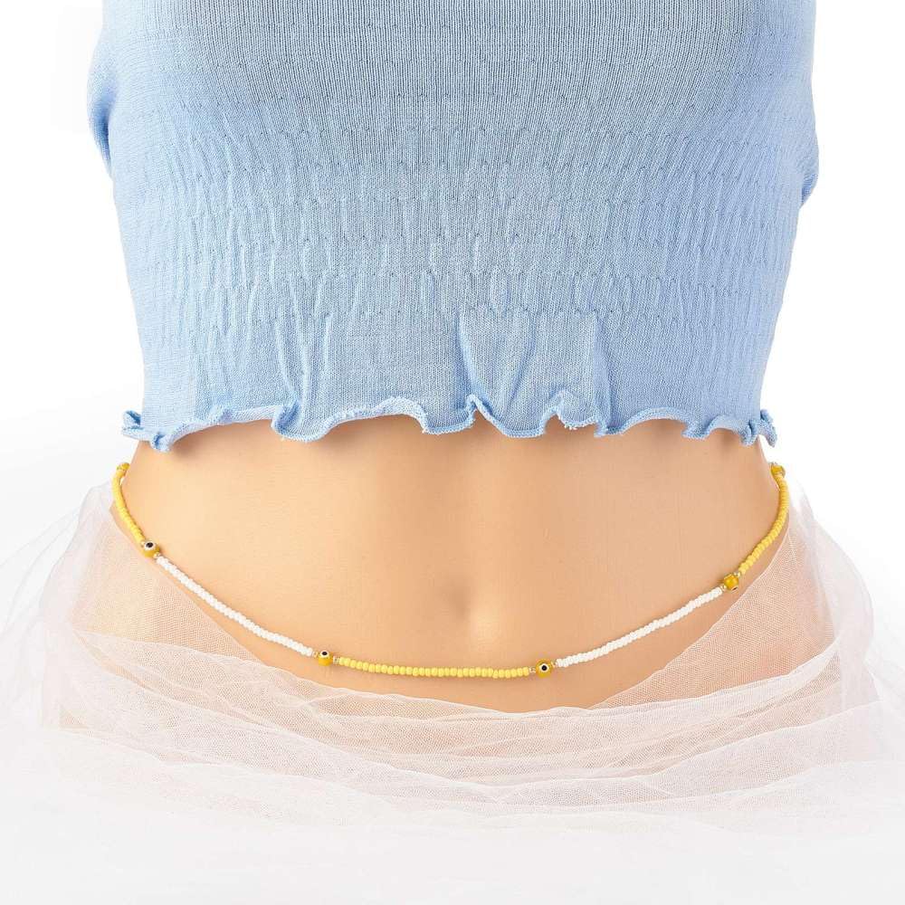 Sky Blue seed beads stretchable waist chain with Evil Eye Beads