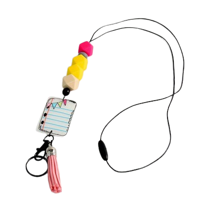 Hemasa Silicone Beaded Lanyard Keychain with Tassel Pendant for Teachers  /Bohemian Acrylic Colorful Badge Holder