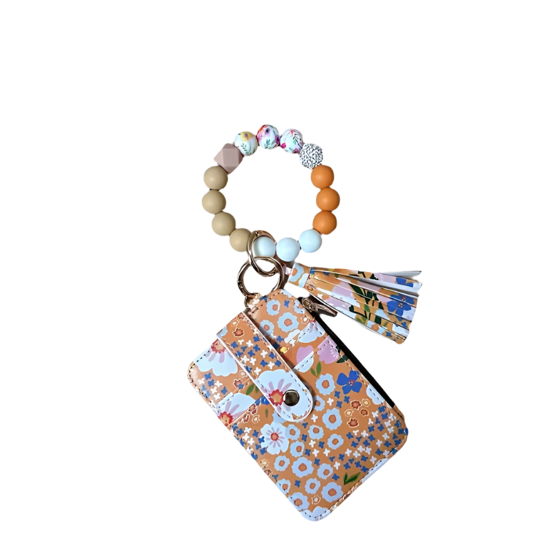 Hemasa Leather Key Chain, Floral Fringe Card Bag Anti-loss Key Chain Pendant