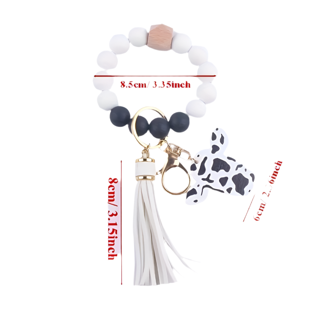 Wooden Bead Wristlet Keychains, PU Leather Tassel, Silicone Bracelet Key Ring, Fashion Accessory For Keys And Wallets