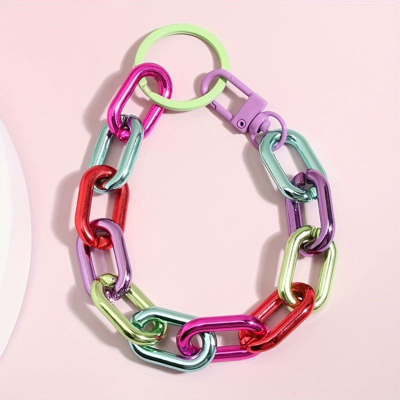 1pc Color Block Bracelet Keychain Y2K Cute Key Ring Purse Bag Backpack Car Charm Earphone Accessory Women Gift