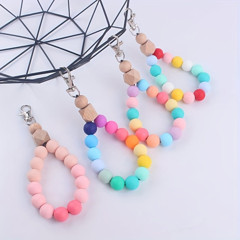 Ladies Silicone Beaded Keychain Bracelet For Women Cute Modern Car Keyring Holder Wristlet Bangle Keychains