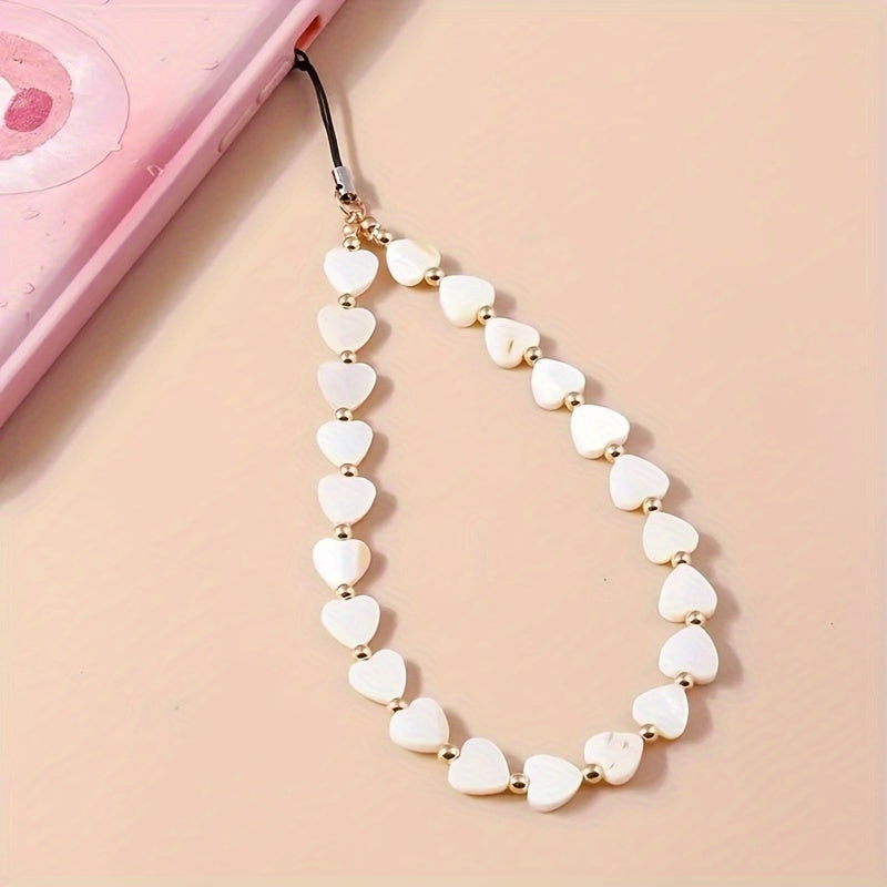 Love Heart Shell Mobile Phone Hanging Chain Keychain Imitation Pearl Mobile Phone Lanyard Mobile Phone Case Accessories