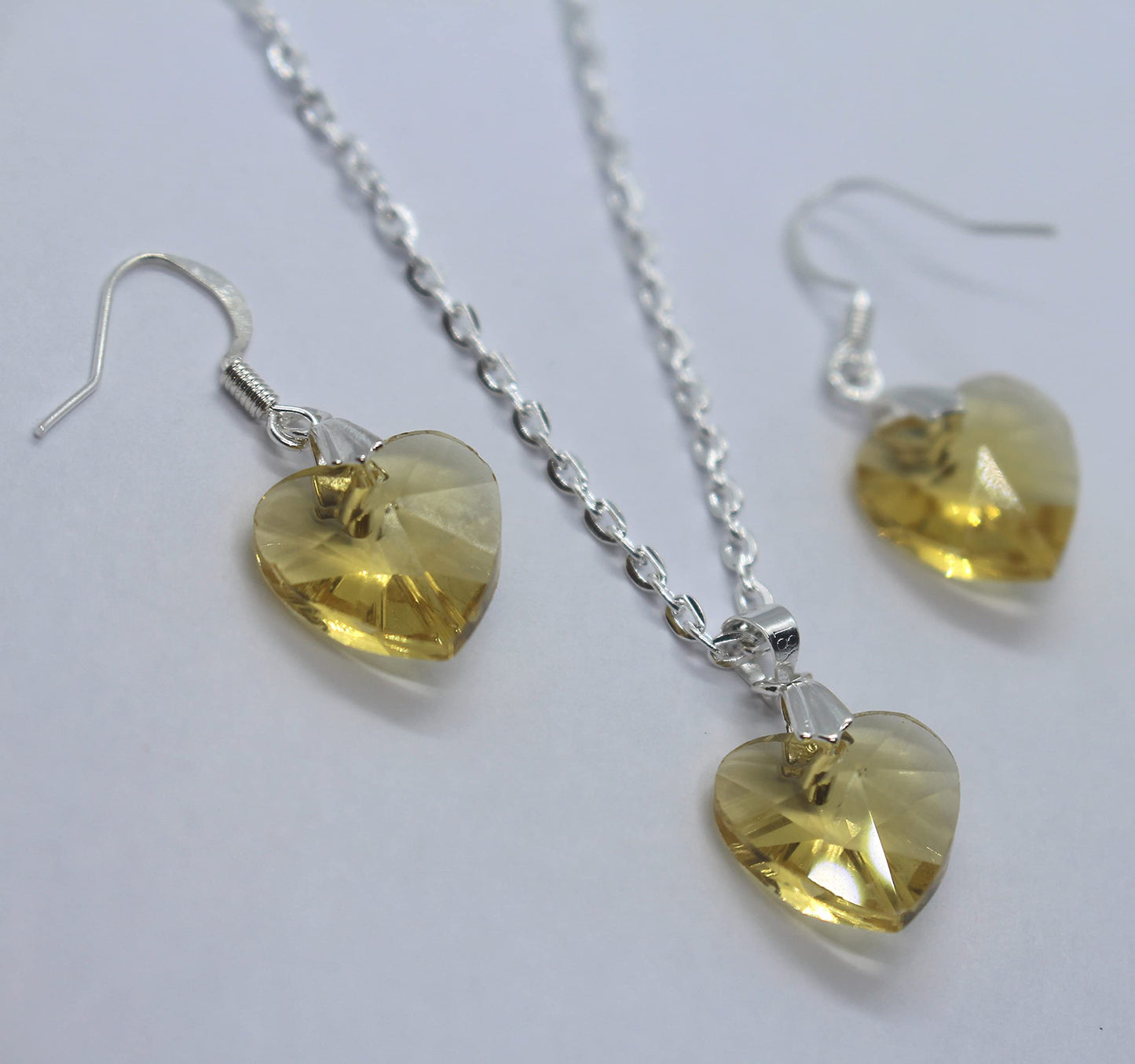 Beautiful Crystal Heart Pendant Jewellery Set (Blue)