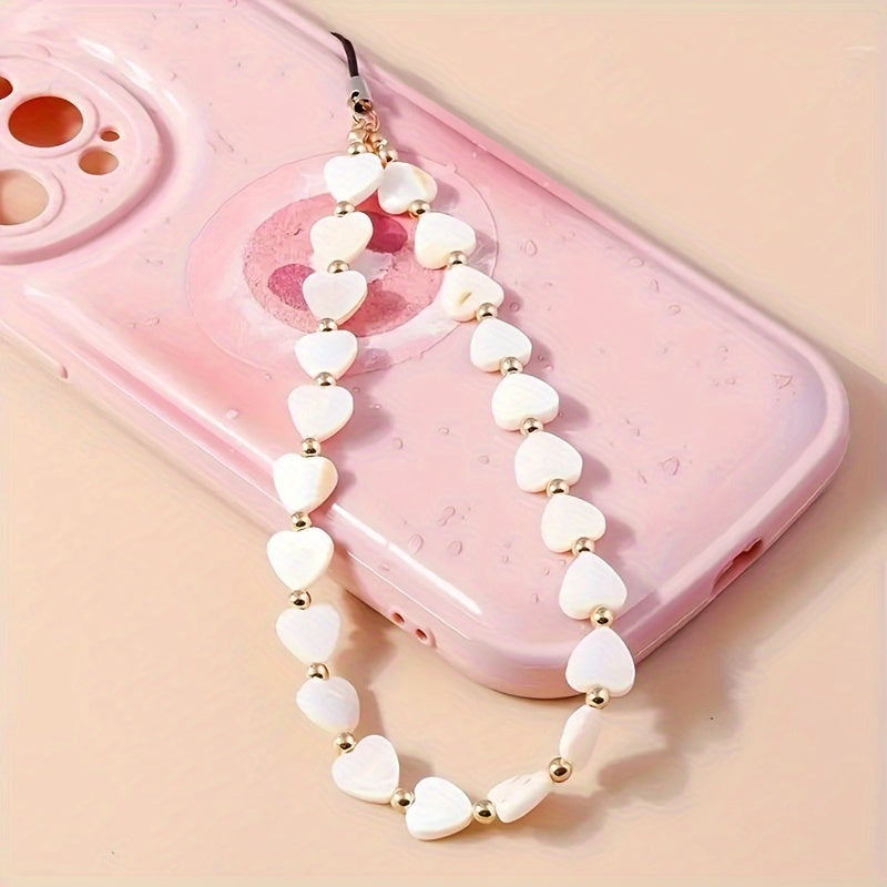 Love Heart Shell Mobile Phone Hanging Chain Keychain Imitation Pearl Mobile Phone Lanyard Mobile Phone Case Accessories