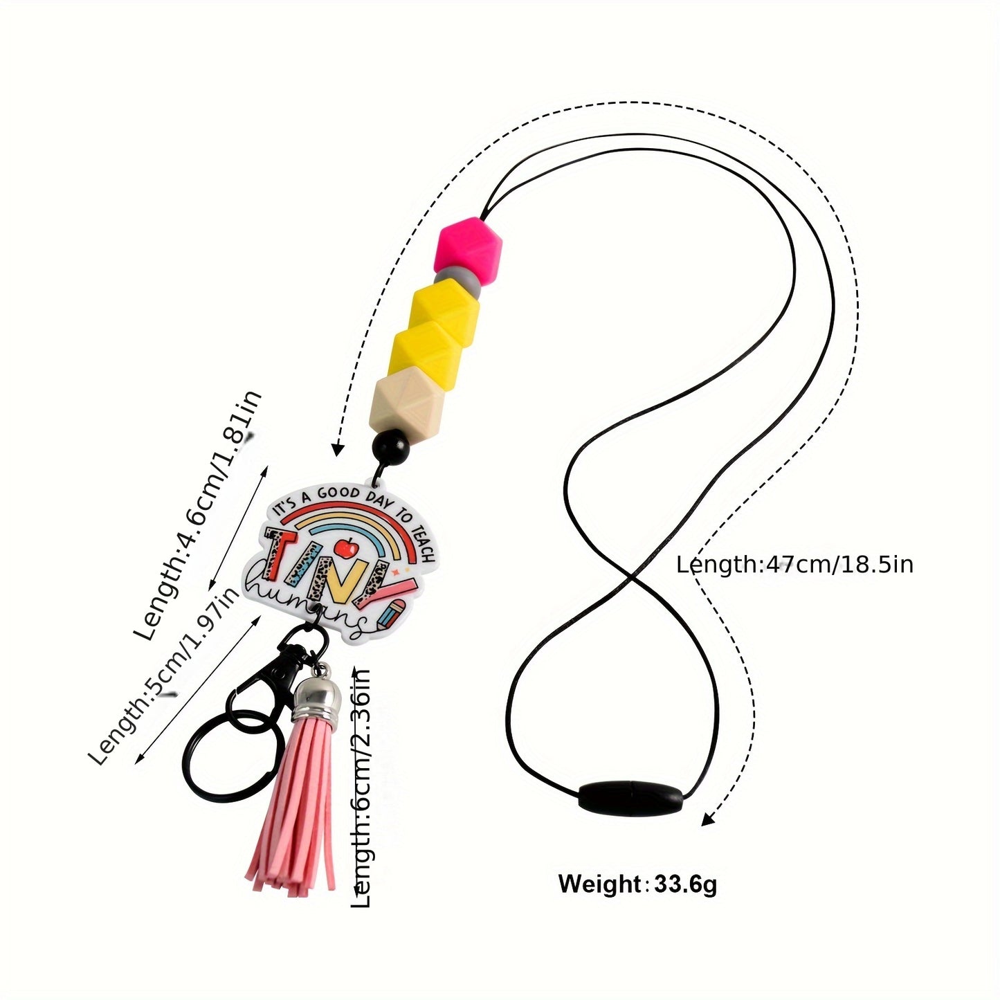 Hemasa Silicone Beaded Lanyard Keychain with Tassel Pendant for Teachers  /Bohemian Acrylic Colorful Badge Holder
