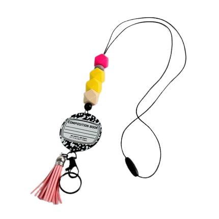 Hemasa Silicone Beaded Lanyard Keychain with Tassel Pendant for Teachers  /Bohemian Acrylic Colorful Badge Holder
