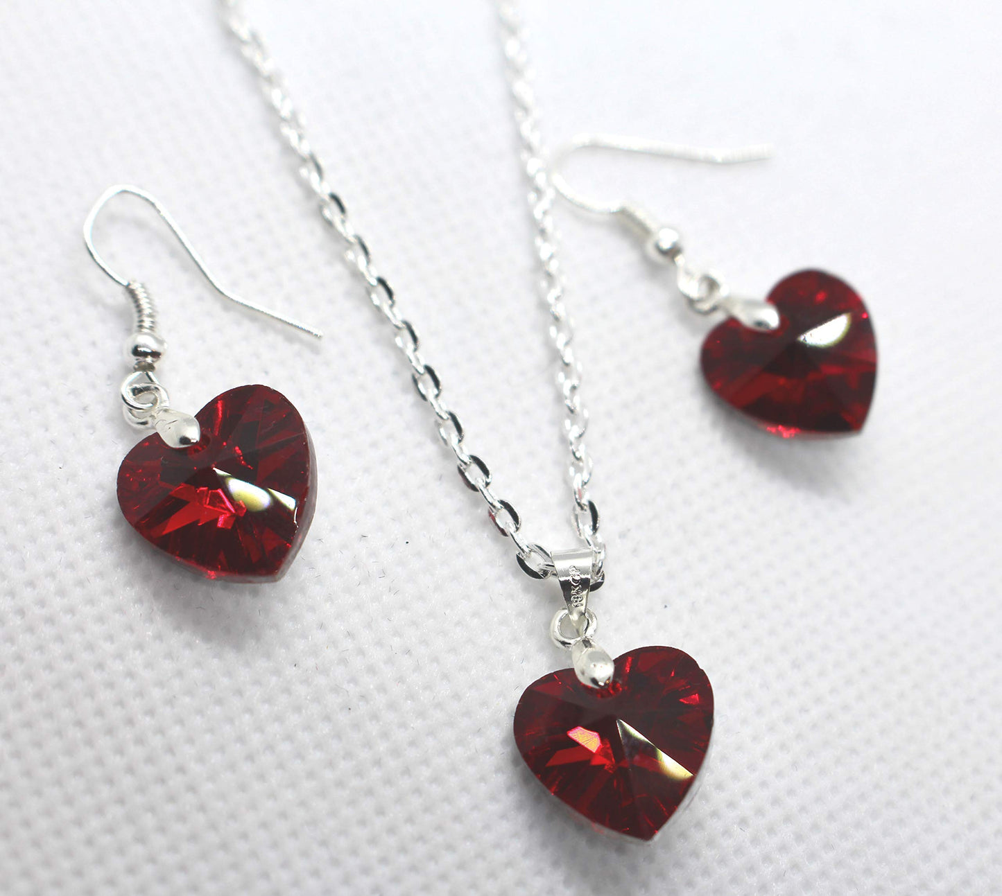 Beautiful Red Crystal Heart Pendant Necklace Set