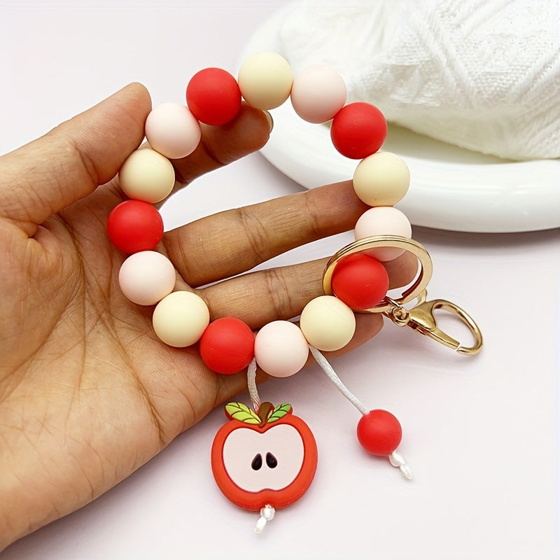 Silicone Beaded Apple Keychain, Cute Fruit Design Key Ring, Anti-Lost Bag & Car Key Holder, Perfect For Friends
