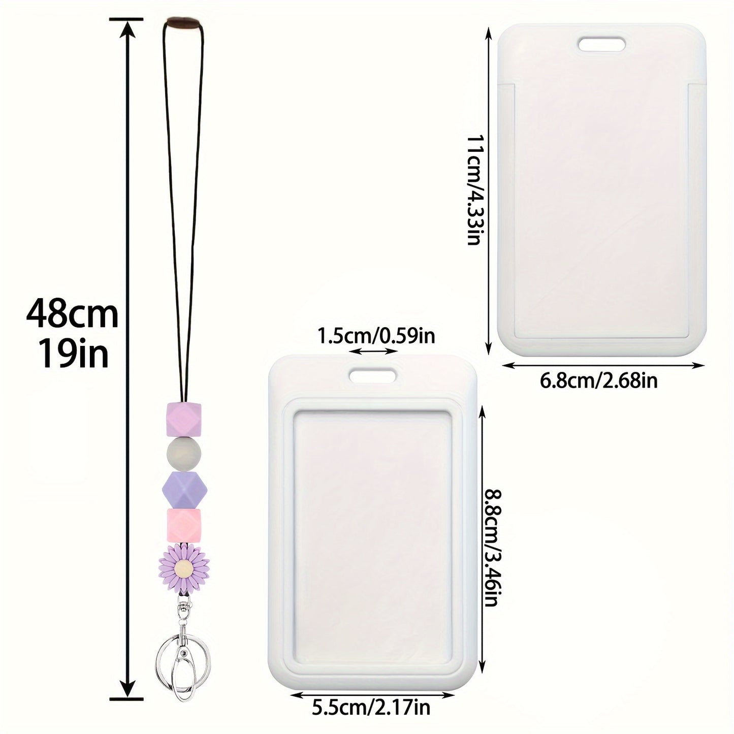 2pcs/set Cute Daisy Flower Silicone Beaded ID Badge Holder With Lanyard, Name Tag Holder With Clip, Detachable Lanyard Necklace For Teacher Nurse Students