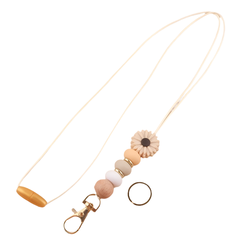 Hemasa Daisy Bead Keychain Lanyard Badge Holder, Cute Flower Silicone Key Ring with Clip for Teachers and Students - Gift Idea