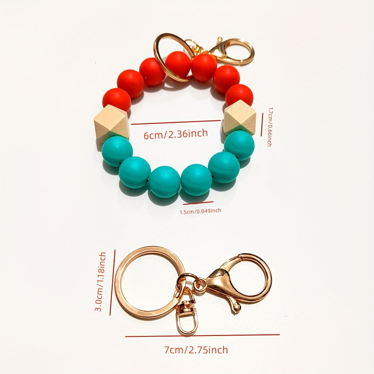 Silicone Beaded Bracelet Wristlet Keychain Color Block Bangle Key Chain Bag Charm Phone Lanyard Earbud Case Cover Accessories Women Female Gift