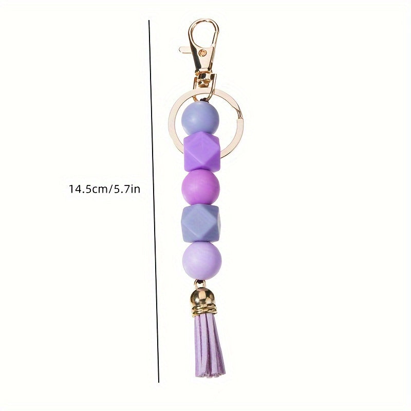 6pcs Valentine'S Day Gift Set: Silicone Beaded Keychain With Pu Tassel & Lobster Clasp - Fashionable Bag Charm For Women