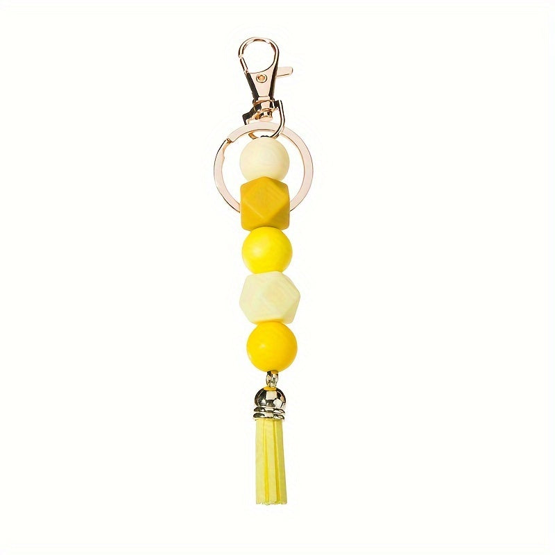 6pcs Valentine'S Day Gift Set: Silicone Beaded Keychain With Pu Tassel & Lobster Clasp - Fashionable Bag Charm For Women
